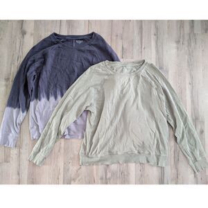 Athleta Two Sundown Crewneck Sweatshirts Olive and Dip Dye Violet, Medium (B1)
